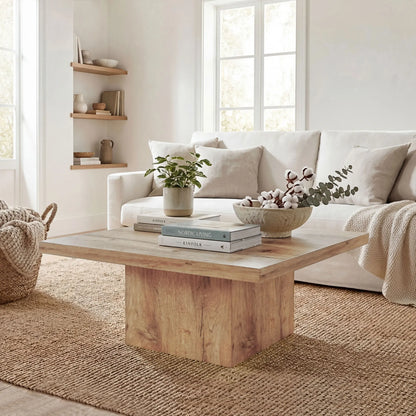 Modern Light Brown Square Wood Coffee Table
