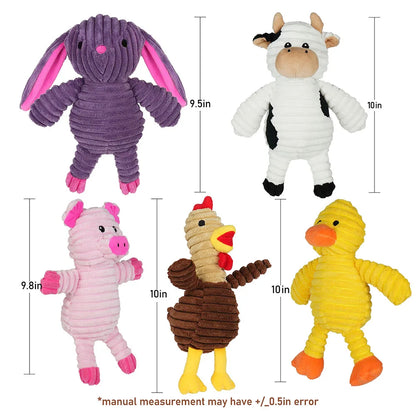 5-Pack Plush Animal Squeaky Dog Toys