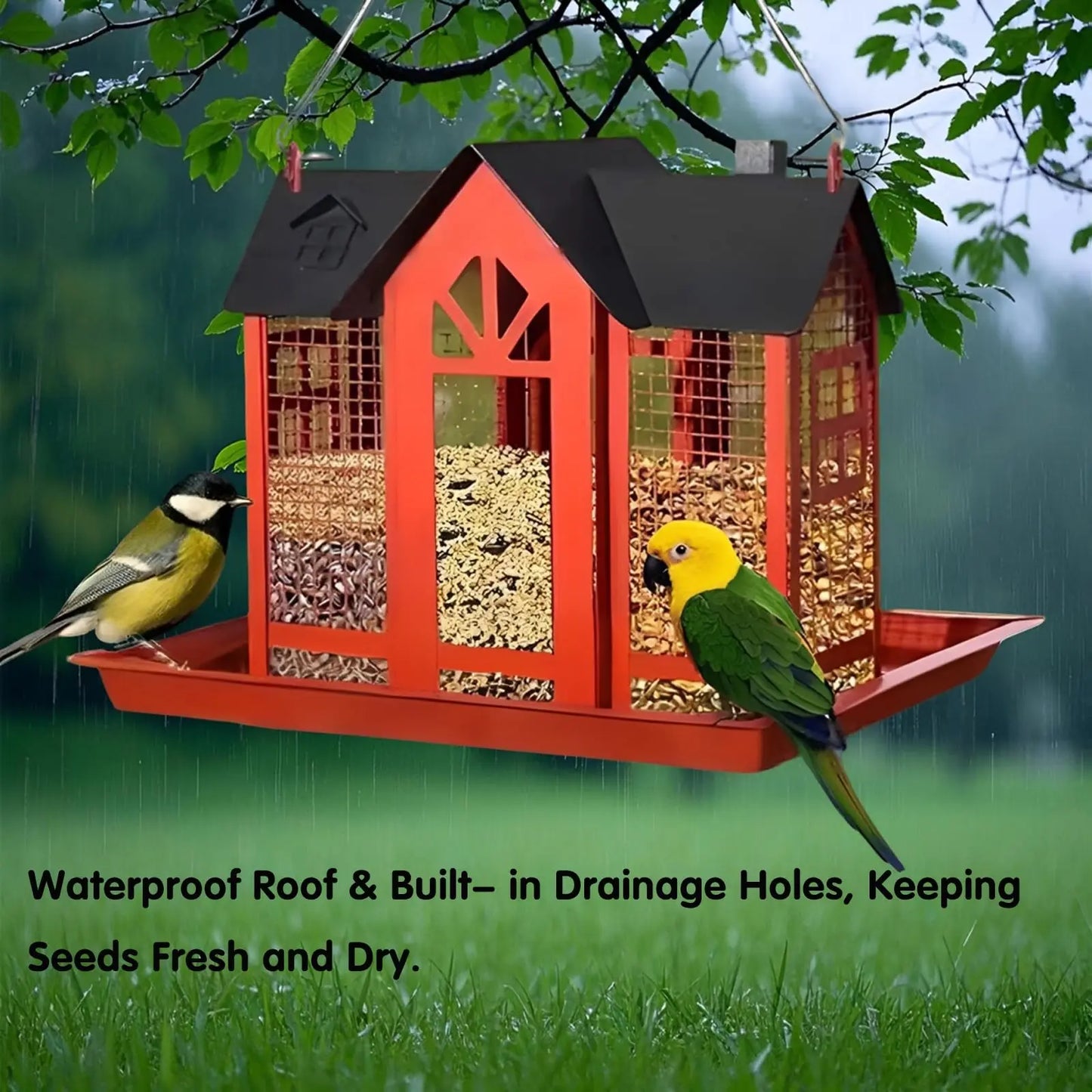 Large Outdoor Bird Feeder with Metal Mesh