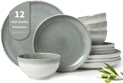 Gradient Green Stoneware Dinnerware Set for 4