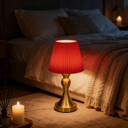 Pleated Fabric Table Lamp with Brass Base – USB Powered Accent Night Light