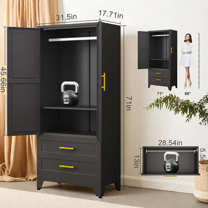 71 Inch Steel Armoire Wardrobe Closet Cabinet