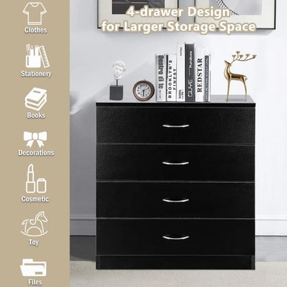 4-Drawer Black Chest Bedroom Dresser Storage