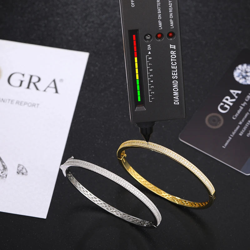 Men's 4mm 3-Row Moissanite Cuff Bangle | 925 Sterling Silver Hip Hop Bracelet