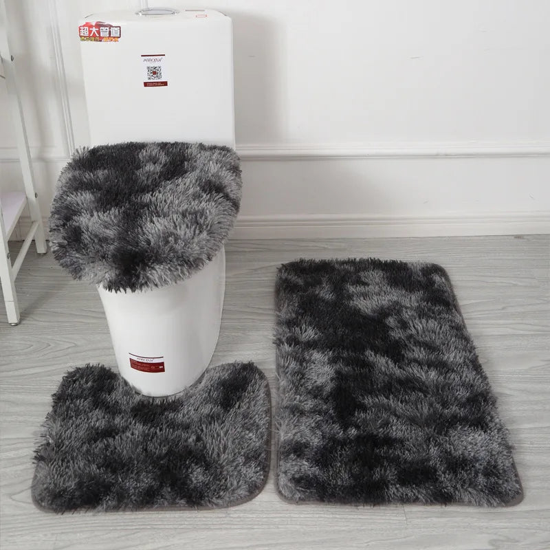 Non-Slip Bathtub Decor Carpet Set – 3-Piece Toilet Lid Cover & Bath Mat