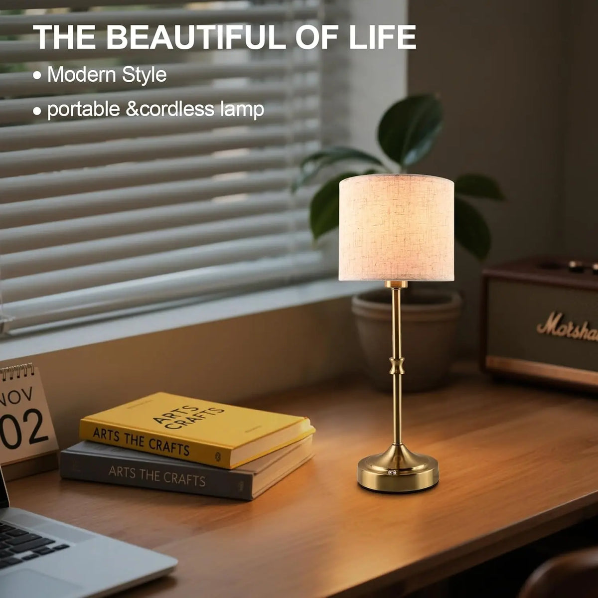 Rechargeable Dimmable Fabric Table Lamp – Portable Touch Lamp for Bedroom & Living Room