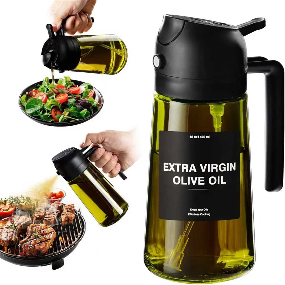 2-in-1 Glass Olive Oil Dispenser & Sprayer