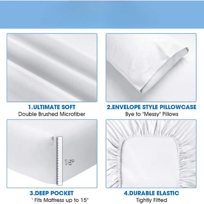 6-Piece King White Luxury Bed Sheets