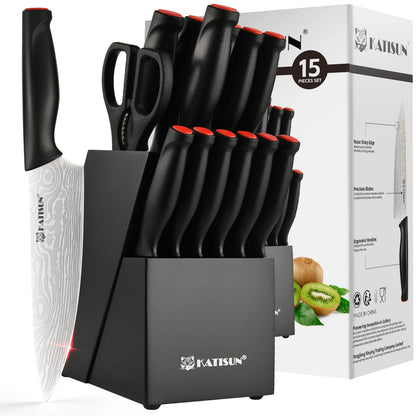15-Piece Kitchen Knife Block Set w Sharpener