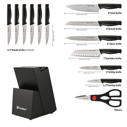 15-Piece Kitchen Knife Block Set w Sharpener