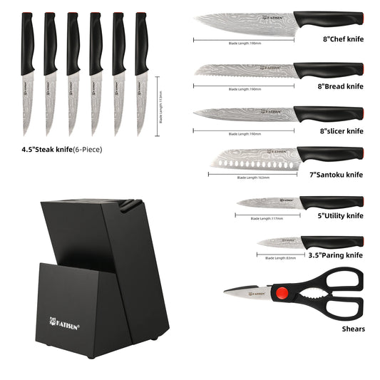 15-Piece Kitchen Knife Block Set w Sharpener