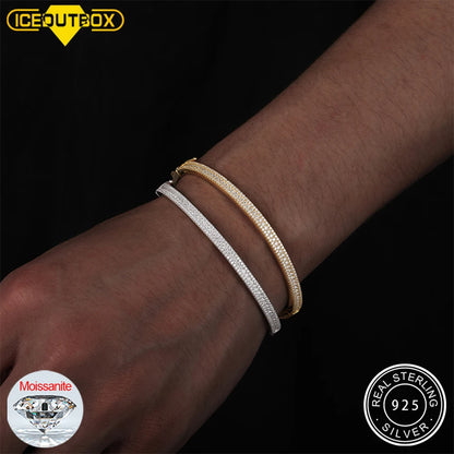Men's 4mm 3-Row Moissanite Cuff Bangle | 925 Sterling Silver Hip Hop Bracelet