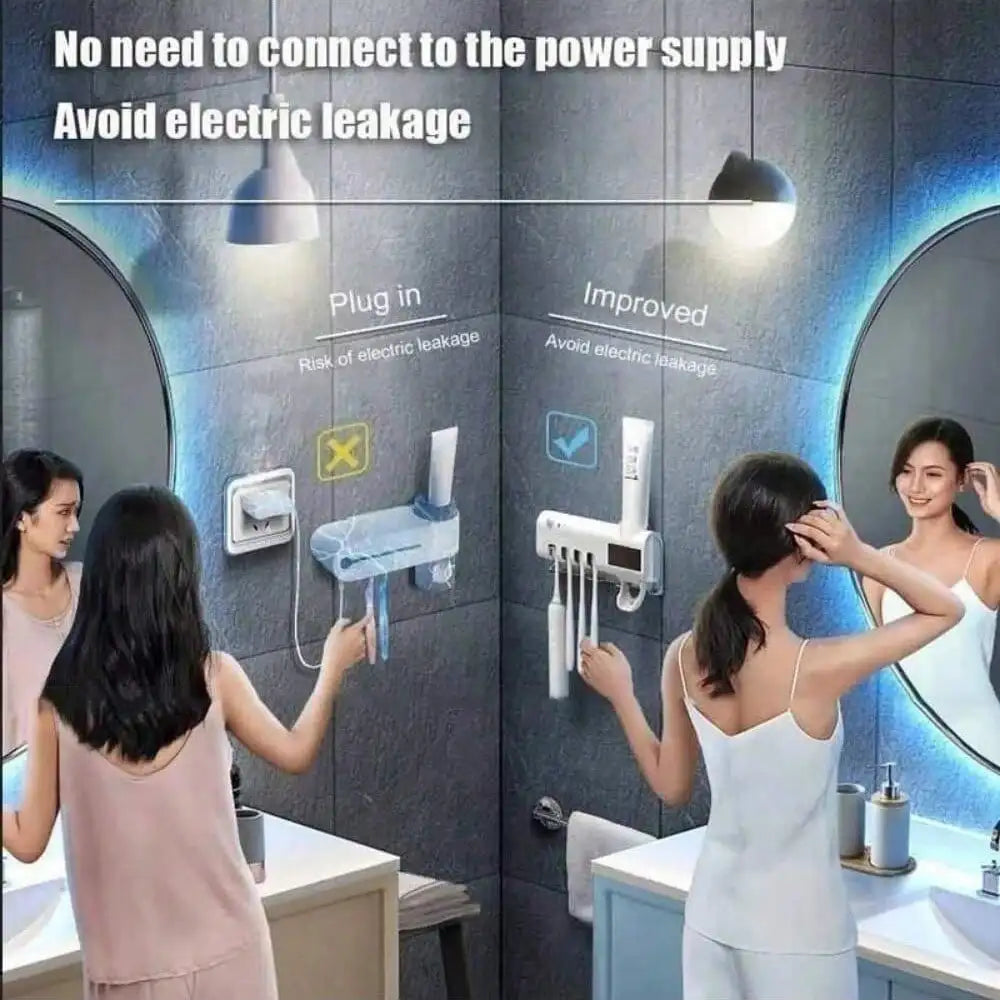 Wall-Mounted Smart Toothbrush Sanitizer – No-Drill Automatic Toothpaste Dispenser