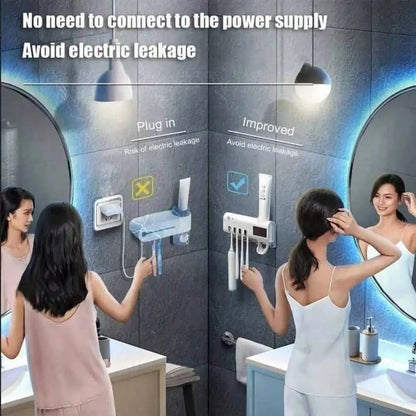 Wall-Mounted Smart Toothbrush Sanitizer – No-Drill Automatic Toothpaste Dispenser