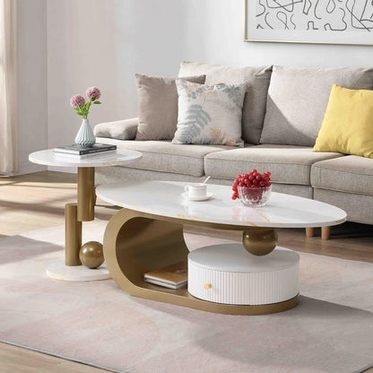 Luxury Oval Faux Marble Coffee Table