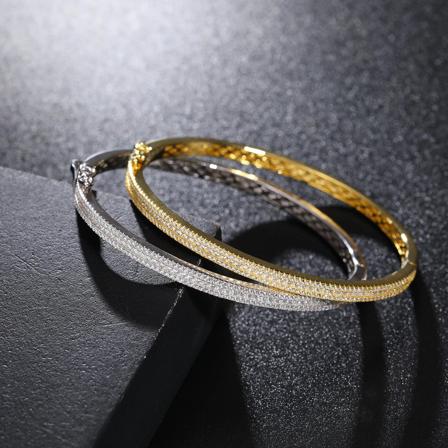 Men's 4mm 3-Row Moissanite Cuff Bangle | 925 Sterling Silver Hip Hop Bracelet