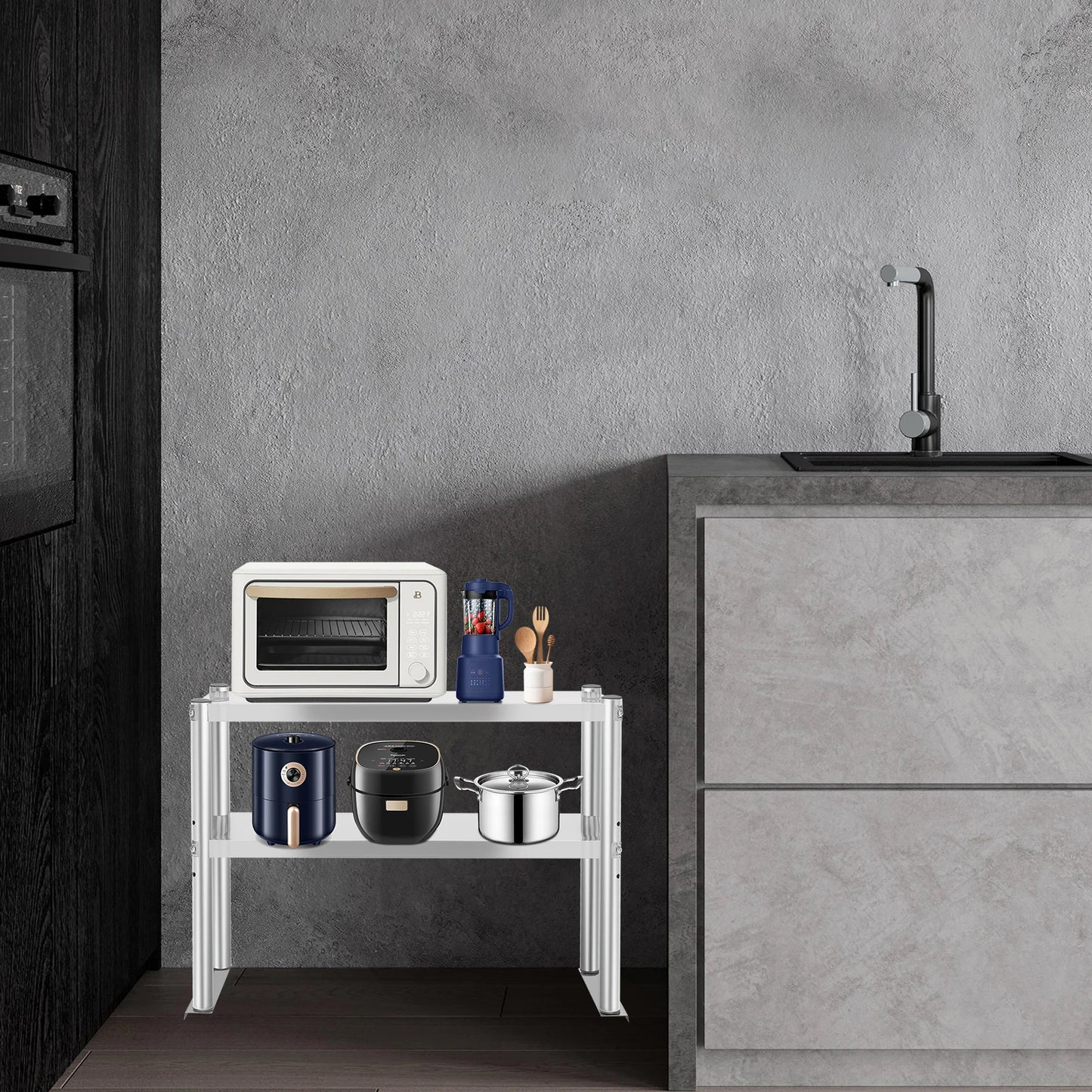 Adjustable 2-Tier Stainless Steel Kitchen Shelf