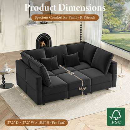 Black Velvet Modular Sectional Sleeper Storage Sofa