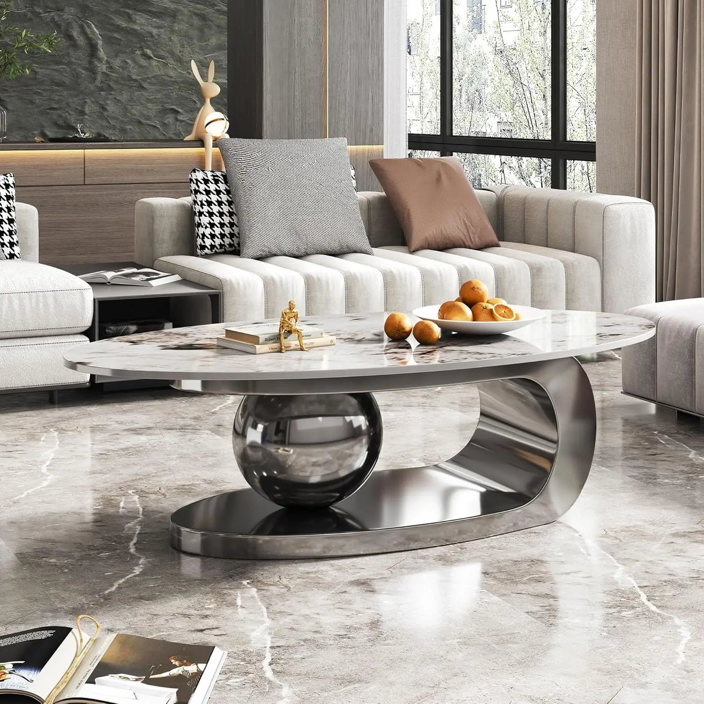 Luxury Oval Faux Marble Coffee Table