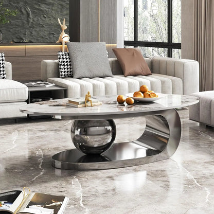 Luxury Oval Faux Marble Coffee Table