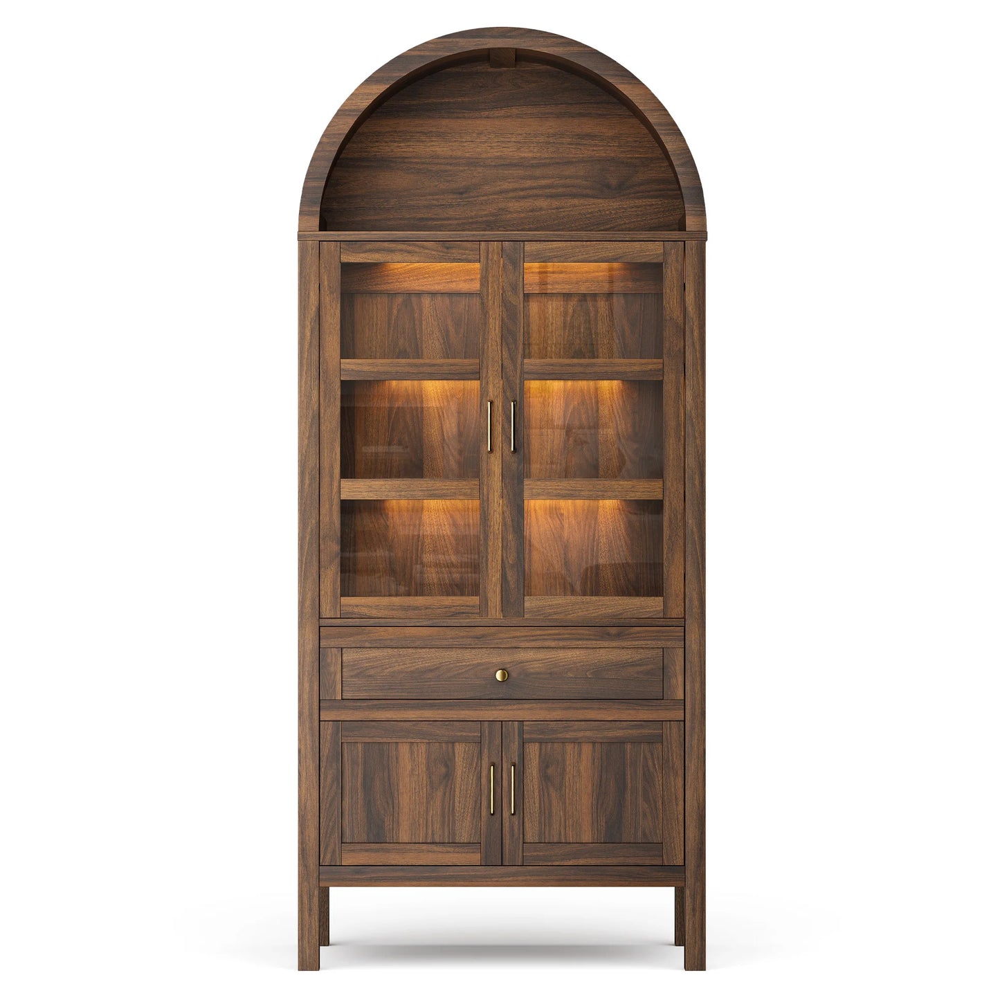 71" Arched Wood Storage Cabinet with Dimmable LED Lights