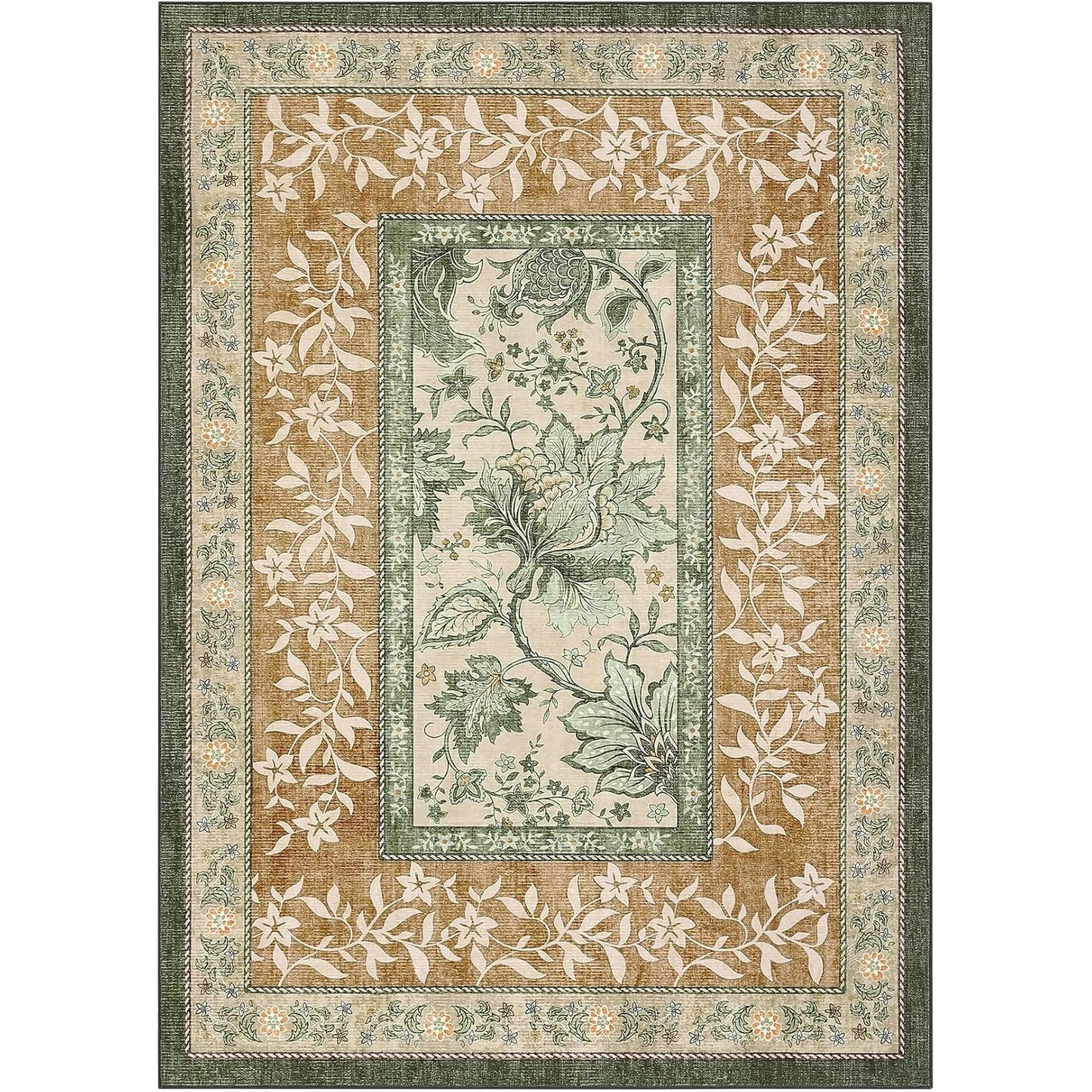 Vintage Floral Washable Area Rug & Hallway Runner