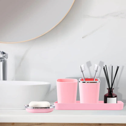 Pink Bathroom Accessory Set with Tray