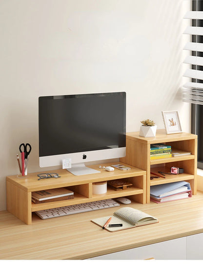 Ergonomic Wood Monitor Riser & Desk Organizer