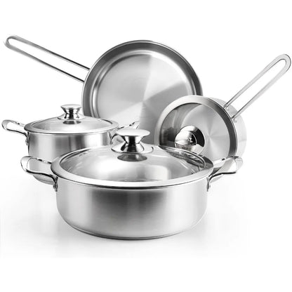 7-Piece Stainless Steel Cookware Pots Pans Set