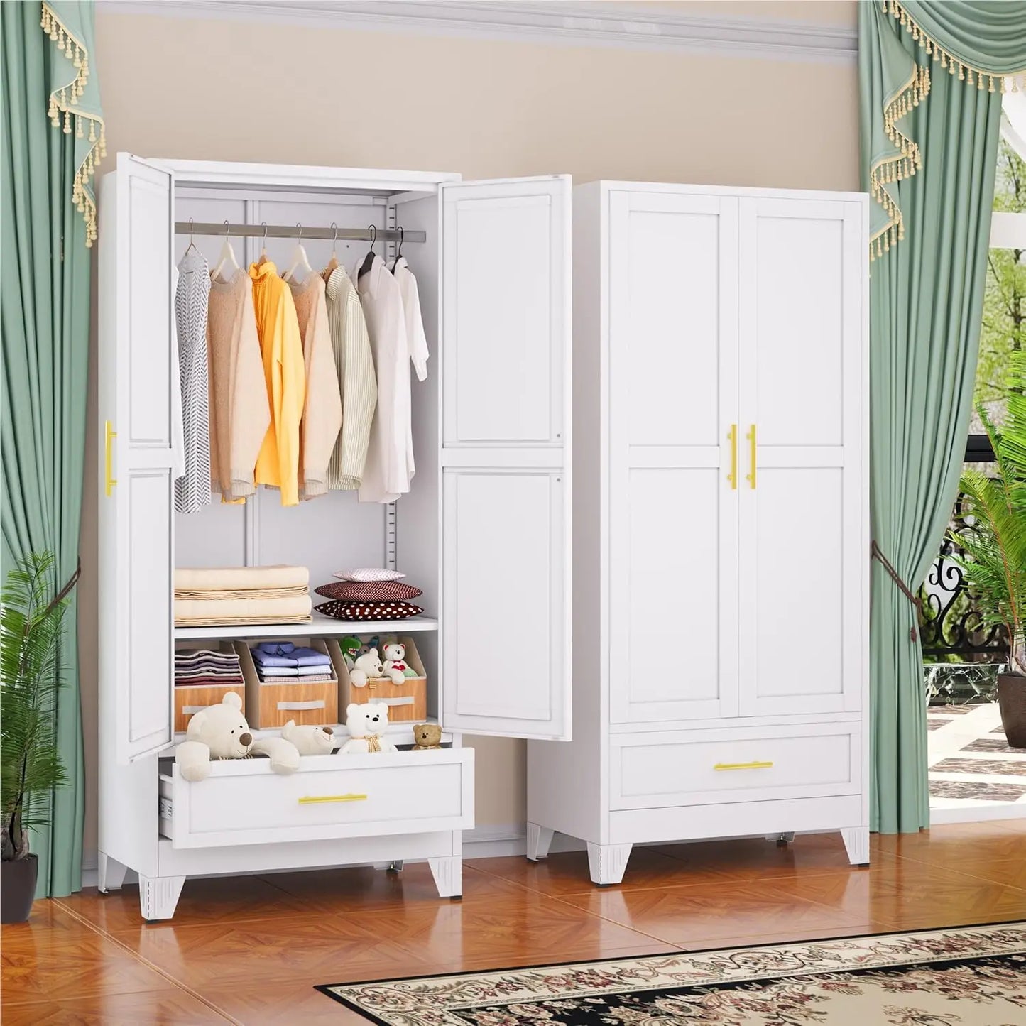 71 Inch Steel Armoire Wardrobe Closet Cabinet