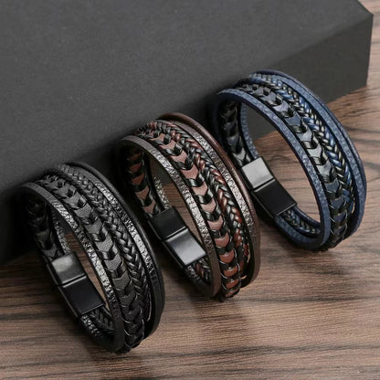 Men’s Vintage Leather Braided Magnetic Bracelet