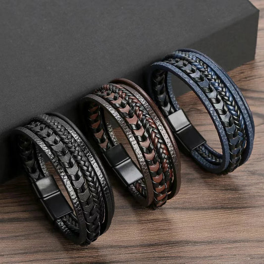 Men’s Vintage Leather Braided Magnetic Bracelet