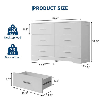 6-Drawer Wood Storage Dresser with Metal Handles