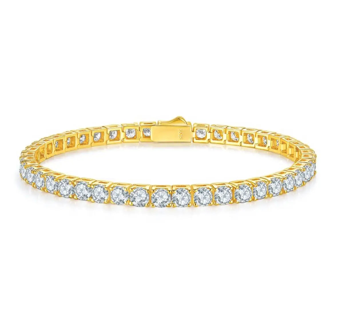 Sweetrain Moissanite Tennis Bracelet: 925 Sterling Silver & 18K Gold Plated