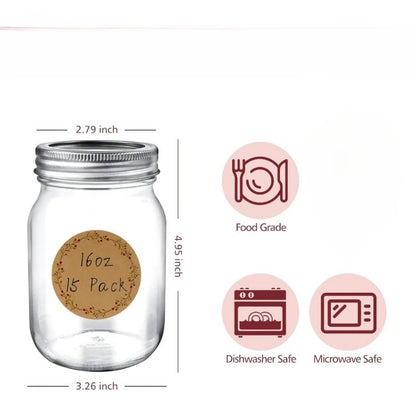 15-Pack 16oz Glass Canning Jars Airtight