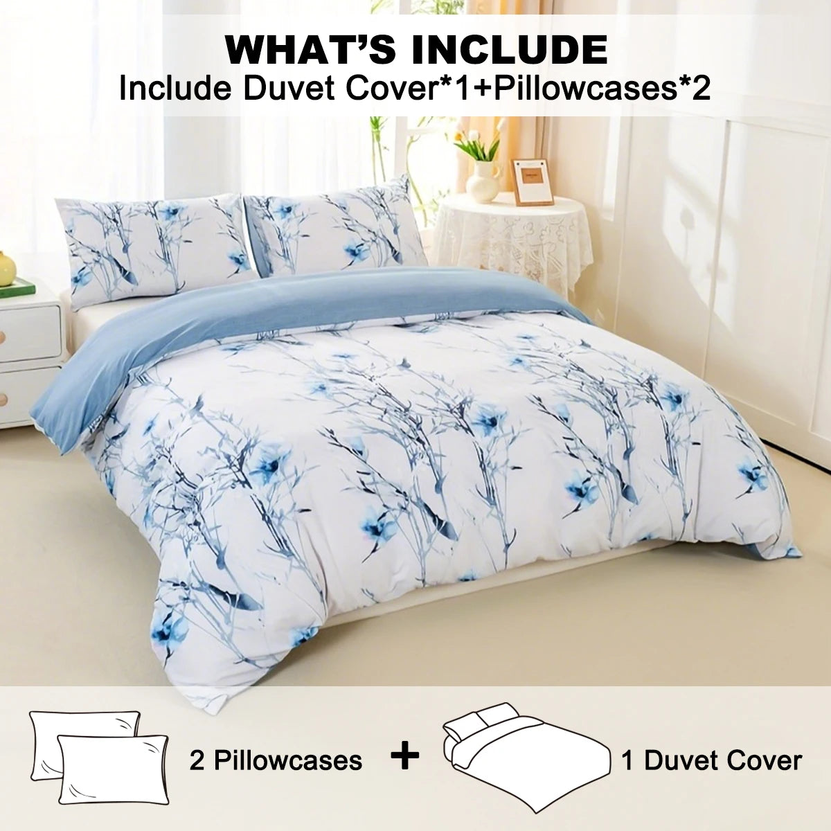 Soft Floral Leaf Duvet Cover Set
