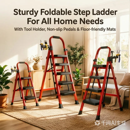 Foldable Step Ladder with Built In Tool Holder