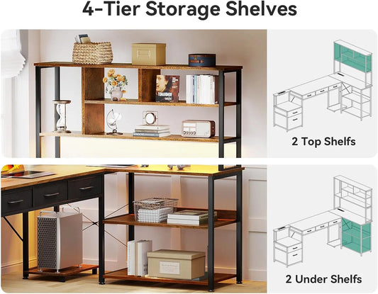 79" L-Shaped Computer Desk Home Office Vintage