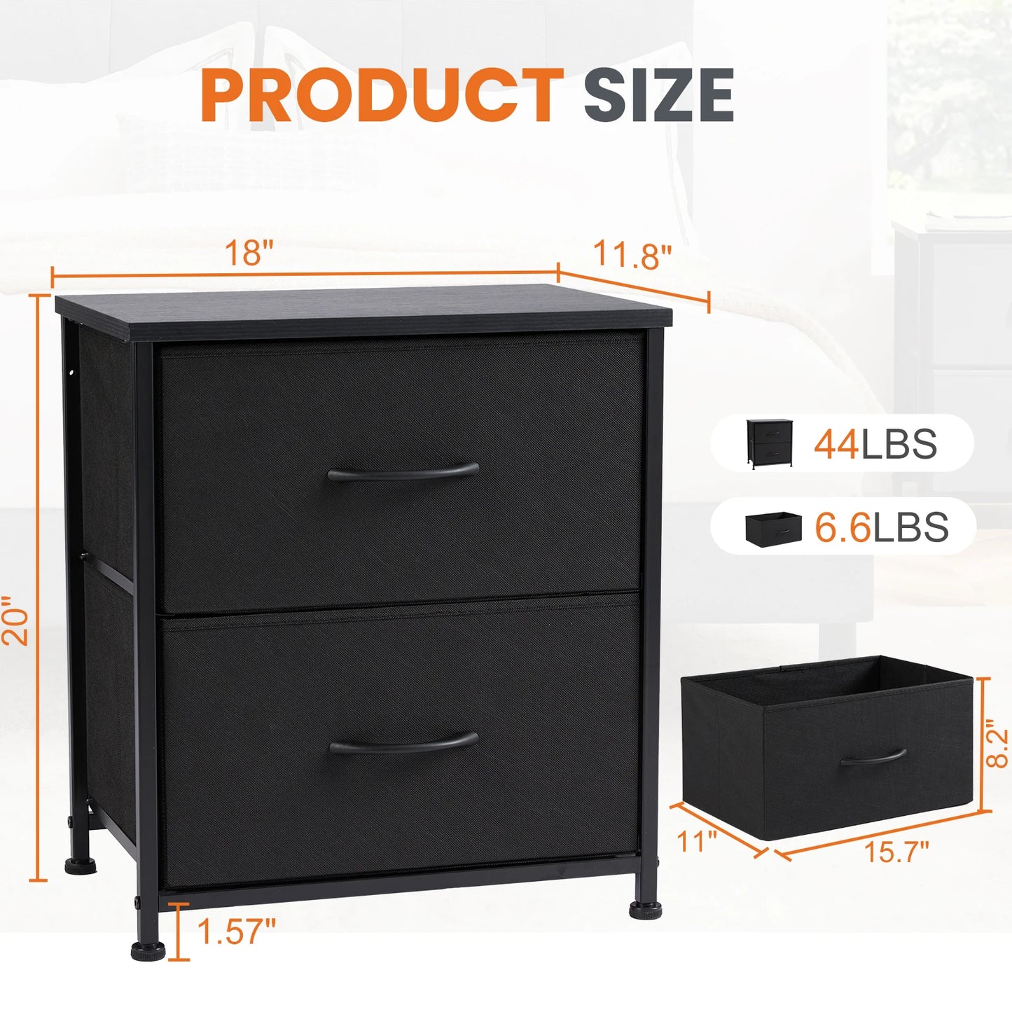 Nightstand with Fabric Drawers Bedroom Storage