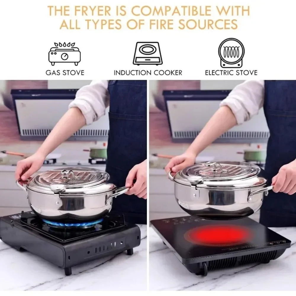 Multifunctional Deep Fryer with Thermometer & Rack