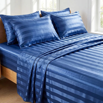 Elegant Striped Satin Sheet and Pillowcase Set