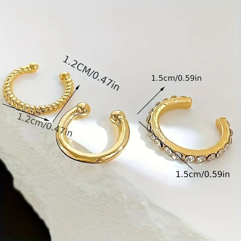 Gold Stainless Steel Clip-On Ear Cuffs