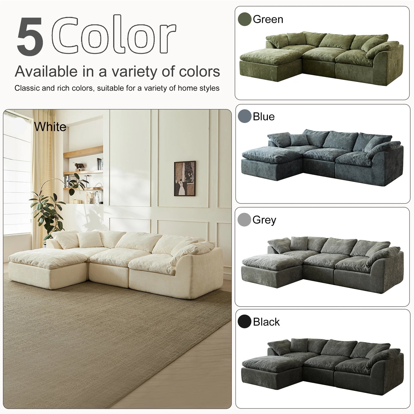 Modern Cloud Chenille Fabric Sectional Sofa