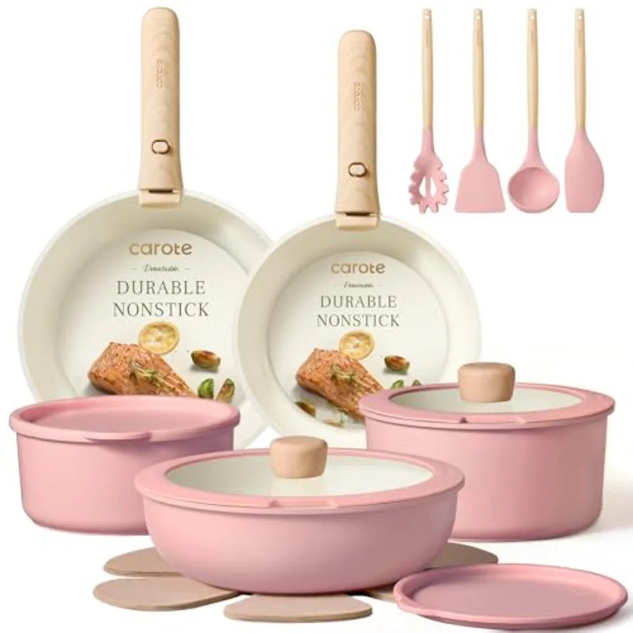 Ceramic Nonstick Cookware Set with Detachable Handle