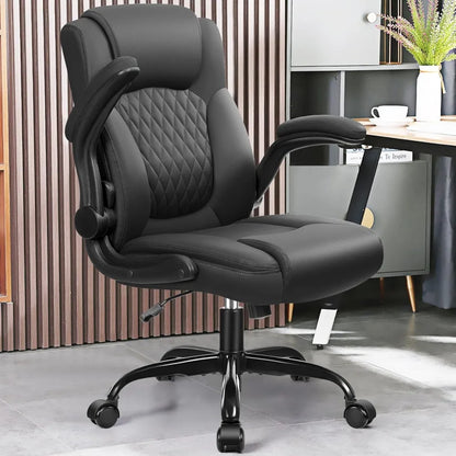 Leather Office Chair Ergonomic Swivel Wheels