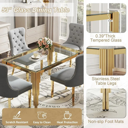 Glass Dining Table Set Gray Velvet Chairs