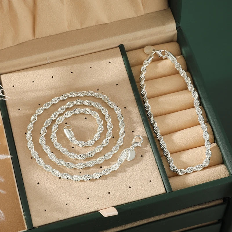 2pcs Silver Plated Necklace Bracelet Set