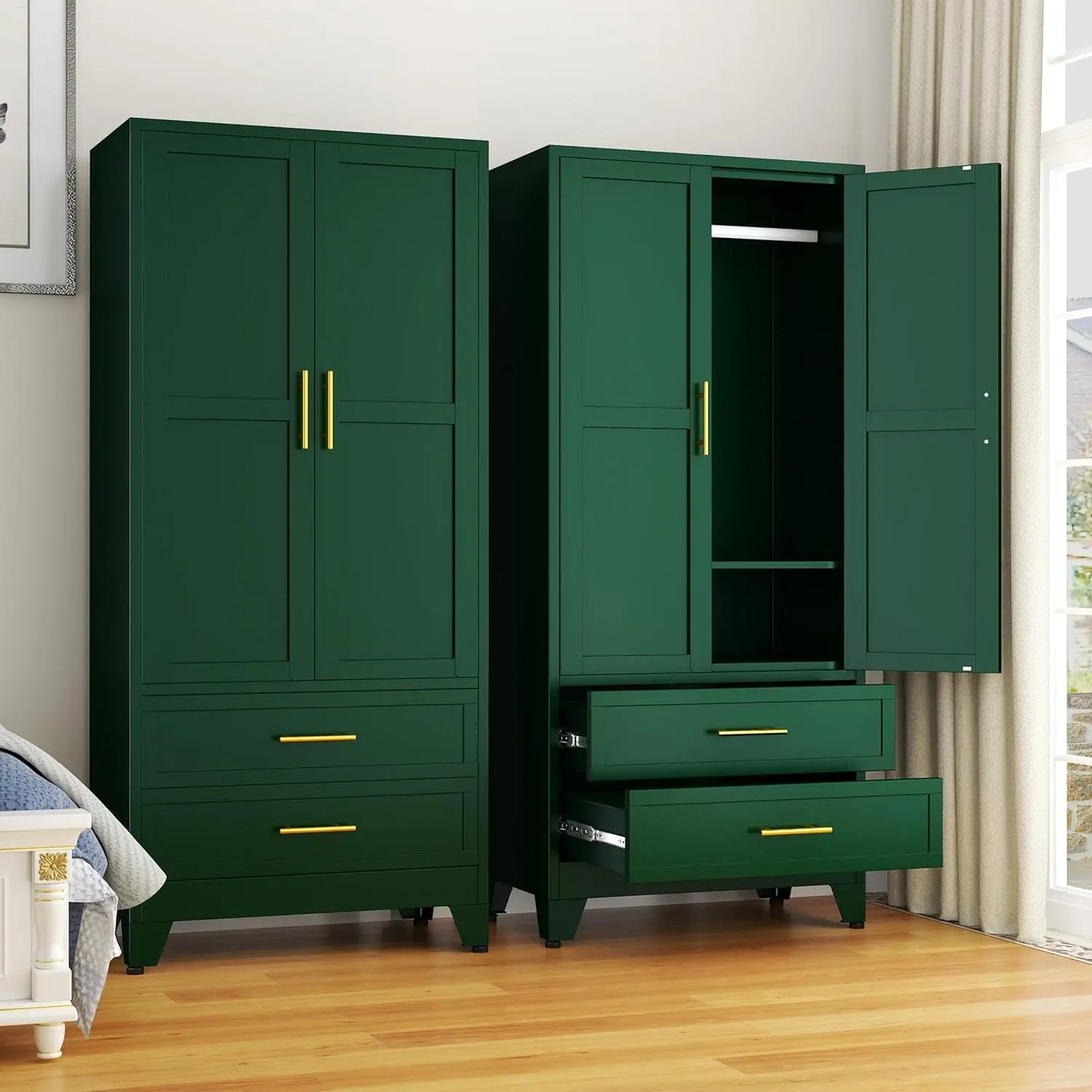 71 Inch Steel Armoire Wardrobe Closet Cabinet