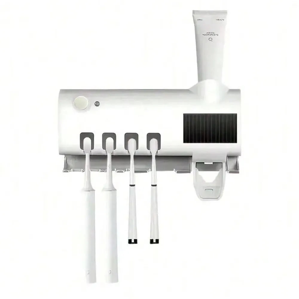 Wall-Mounted Smart Toothbrush Sanitizer – No-Drill Automatic Toothpaste Dispenser