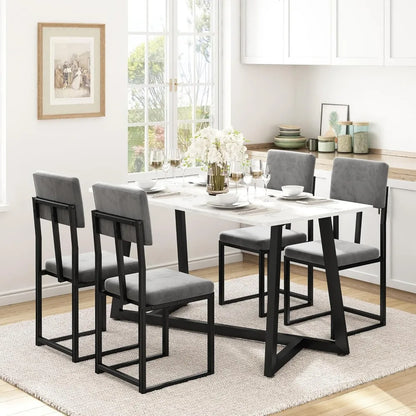 Modern 5-Piece Dining Set Marble Table Chairs